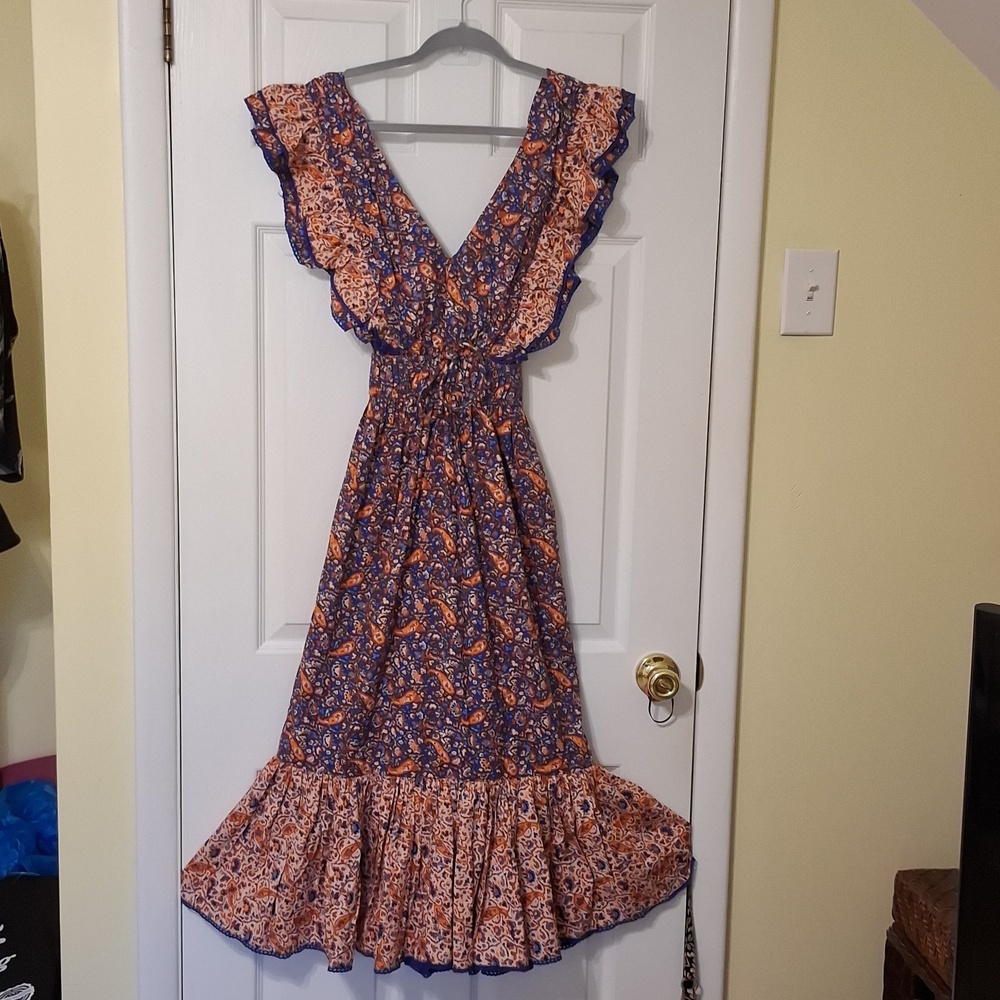 French Connection sz 6, Anatolia Blaire, cotton blend, frill midi/maxi dress